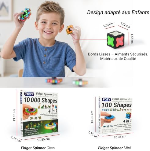 Magnet Fidget Spinner Glow - 16 Blocs, Jouet 3 en 1: Fidget Spinner Transformable, Infinity Cube, Puzzle Cube 2x2, Glow, STEM Magnet Tiles Cadeau d'anniversaire pour Enfant/garçon/Fille/Adulte