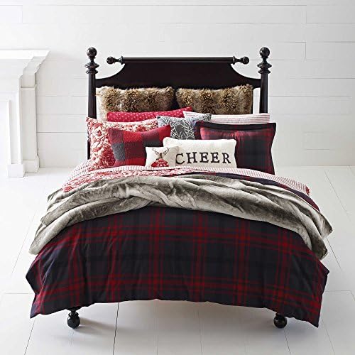 Cozy Merry Queen/Full Duvet Cover Set, Christmas Holidays, Black Red Plaid