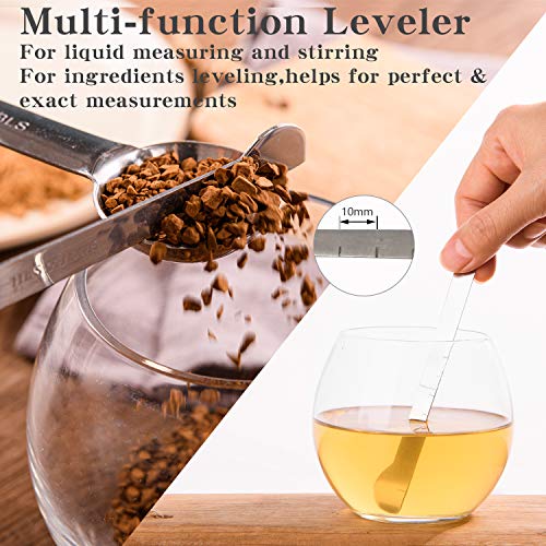 Measuring Spoons, Stainless Steel Measuring Spoons Set for Measuring Dry and Liquid Ingredients Great for Cooking Baking, Tablespoon Teaspoon Metal Measuring Spoon with Leveler/Mini Whisk, Set of 9