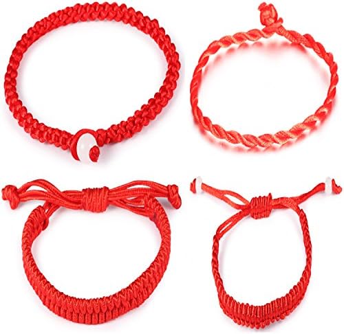 4 PCS Red String Kabbalah Bracelet,Different Sytle Handmade Braided String and Rotating,Evil Eye Jewelry for Good luck and Protection