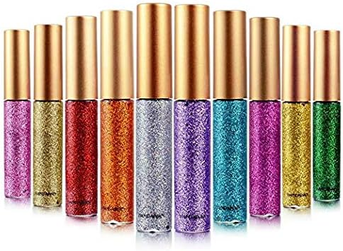 ALINICE 10 Colors Eyeliner Glitter Shimmer Pigment Silver Gold Metallic Liquid Glitters Eyeliner