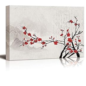 Canvas Wall Art Plum Blosssom Flowers Painting Artwork for Home Prints Framed - 12x18 inches