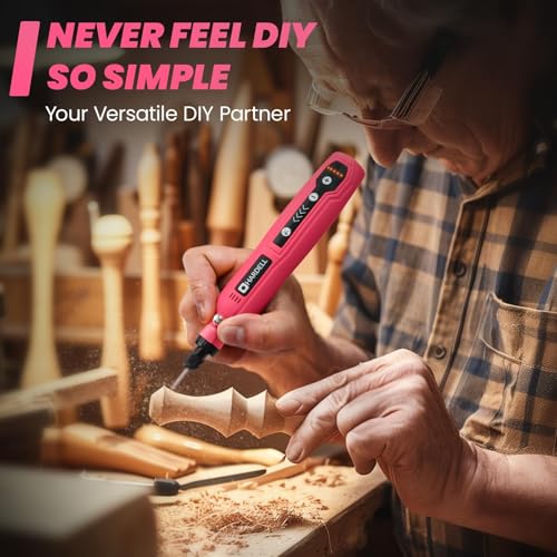 HARDELL Mini Cordless Rotary Tool, 5-Speed 3.7V rechargeable Rotary Tool Kit with 61 Accessories, USB Charging Multi-Purpose Power Tool for Sanding, Polishing, Drilling, Etching, Engraving, DIY Crafts | USB-C Rechargeable, LED Light, 5000-18000RPM, Lightweight Pen Grip, for Sanding, Polishing, Drilling, Engraving, 3D Print DIY