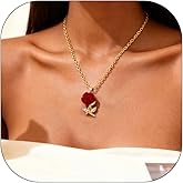 Peraca Cris Red Rose Necklace for Women Gold Flower Pendant Necklace Romantic Jewelry Valentines Day Gifts for Her Trendy Accessory