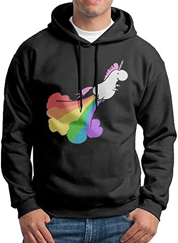 SFLLY Men Rainbow Farting Unicorn With Hood No Pocket Long Sleeve Hoodie Sweatshirt