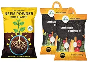 TrustBasket Enriched Organic Earth Magic Potting Soil Mix with Required Fertilizers for Plants - 10 & Neem Cake Powder Organic Fertilizer and Pest Repellent for Plants (450 GMS) Combo