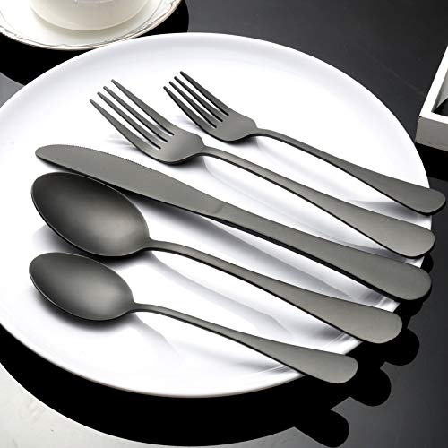 Matte Black Silverware Set, Reusable Stainless Steel Flatware Cutlery
