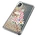 uCOLOR Unicorn Floral Glitter Case Compatible for iPhone Xs Max Gold Waterfall Liquid Sparkling Quicksand Clear Protective Case Compatible for iPhone Xs Max(6.5