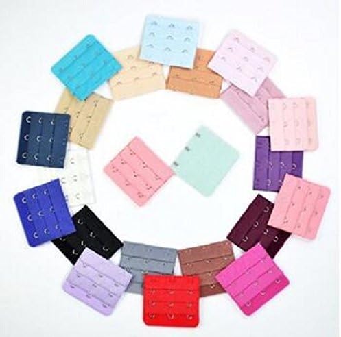 Pack of 10pcs Assorted Colors Women 2-Hook 3 Rows/3-Hook 3 Rows Spacing Bra Extender Strap (3 Hook 3 Rows)