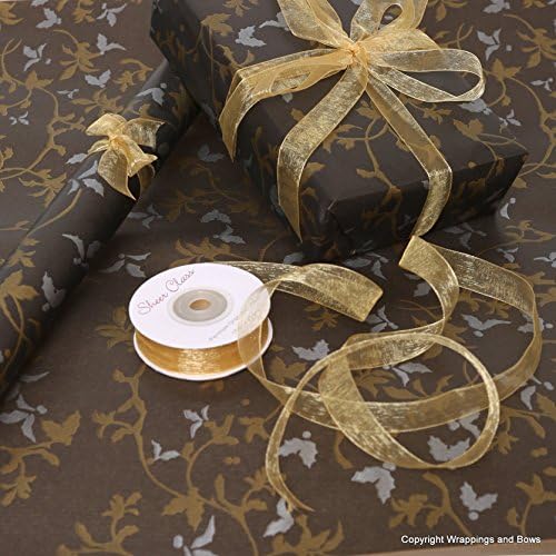 Christmas Natural Kraft Patterned Brown Gift Wrapping Paper - Black Holly (5 metres (rolled))