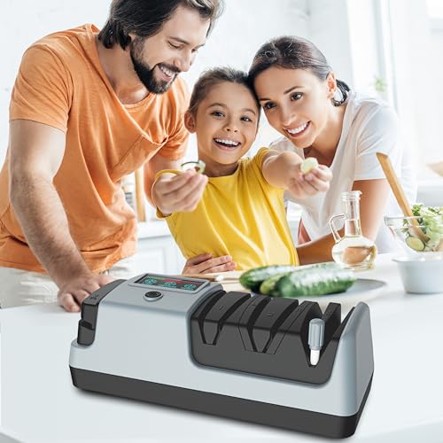 YOORLEAY 5 in 1 Elektrischer Messerschärfer-3 Rotationsgeschwindigkeiten einstellbare elektrische Messerschärfer, geeignet für Messer mit gerader Klinge, gezackte Messer & Scheren,Grau thumbnail 2