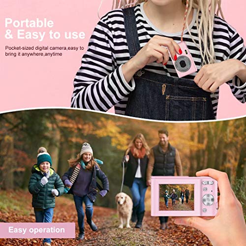 Digitalkamera 1080P HD Kompaktkamera 36 Megapixel Mini-Videokamera 2,4" LCD Digitalkamera wiederaufladbare Fotokamera mit 16X Digitalzoom für Studenten/Erwachsene/Kinder/Anfänger (Rosa) – Bild 7