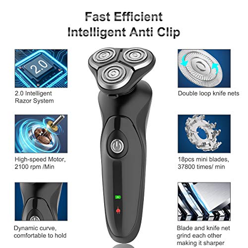 Electric Razor for Men- 4 in 1 Nose Hair Trimmer, Facial Cleansing Brush, Beard Trimmer, Mane Shape Trimmer Electric Men's Rotary Shavers Grooming Kit with Pop-up Trimmer Christmas Gifts for Men