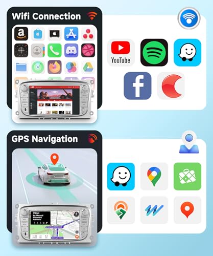 【4+64G】Hodozzy Carplay Autoradio per Ford Focus II Galaxy II Mondeo S-Max C-Max con USB USB-C, 7 Pollici Autoradio Bluetooth con Android Auto/32 EQ/FM/RDS/SWC+Retromarcia Telecamera,Argent