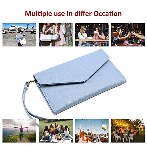 Krosslon Rfid Passport Holder Wristlet Travel Wallet Trifold Documents Organizer Slim Purse, Fit US UK CA Passport Cover Traveling Accessories for Women, Serenity Blue(12#)