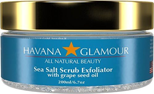 Havana Glamour - 100% Natural Sea Salt Scrub with Grape Seed and Coconut Oil; to exfoliate &amp; Moisturize Skin. The Best Treatment for Acne, Cellulite, Eczema, stretch marks and varicose veins.