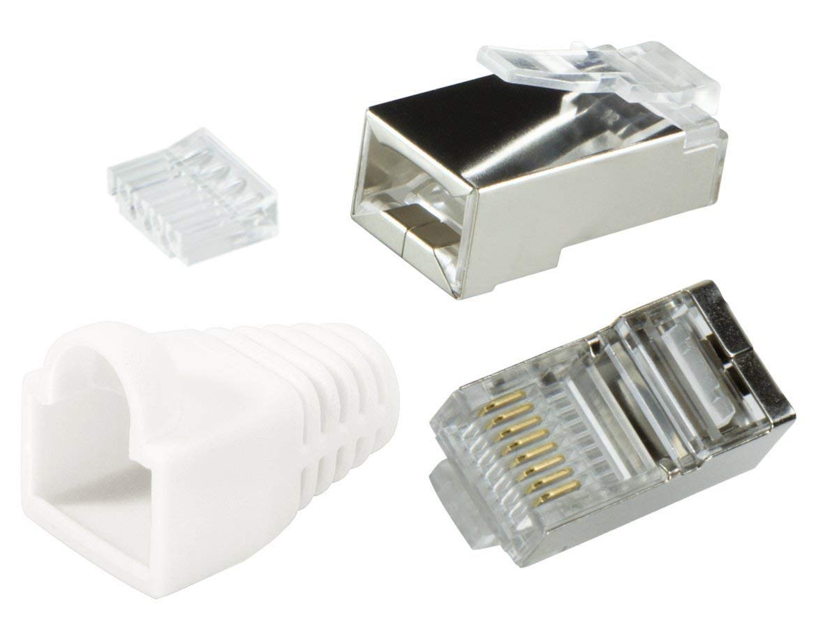 odedo RJ45 Crimp Connector CAT 6 Metal Shielded with Threading Aid and Kink Protection Sleeve Network Connector Crimp Connector (20, White)