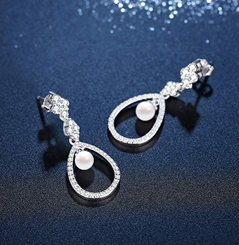 J.Vénus Vintage Pearl Drop 925 Sterling Silver Earrings Pierced Style Jewelry for Women Girls Gift, Wedding Dangle Earrings