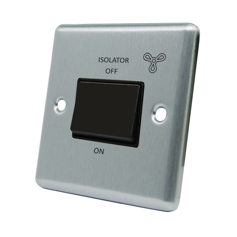 AET CSC3PFANBL Satin Chrome Classical Black Insert Plastic Rocker Switch-10 Amp 3-Pole Fan Isolator Switch