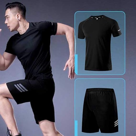 Amazon 夏用 コンプレッションウェア メンズ 男性用 スポーツウェア トレーニングウェア ランニング 上下セット 半袖シャツ ハーフパンツ 2点セット ジム フィットネス マラソン 吸汗速乾 通気防臭 22カラー コンプレッショントップス 通販