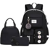Wadirum Women Casual Backpack Set Girl School Bookbag Set Cute Laptop Ruaksack Black