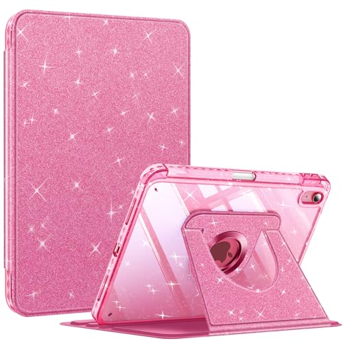 Fintie Rotating Case for iPad A16 11th Generation 2025 & 10 Generation 2022 11 Inch, 360° Case with Clear Acrylic Back, Sturdy Frame - Starry Pink