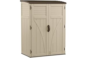 Suncast Outdoor Storage Cabinet Waterproof Resin Vertical Outdoor Storage Shed (54 cu. ft.) for Patio, Garden Tools, Cushions, & Equipment. Weatherproof Plastic Multi-Wall Design, Capacity Made in USA