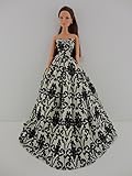 Brilliant White Gown with Black Velvet Accents on the Lace Made to Fit Barbie Doll