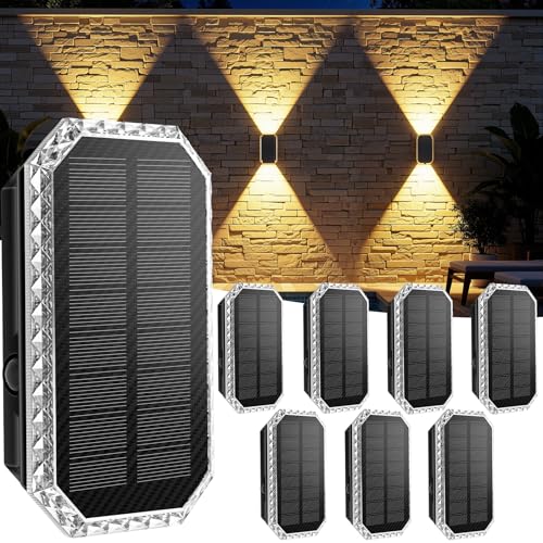 Outdoor Solar Wall Lights, 3 Colour Temperatures Outdoor Solar Lights IP65 Waterproof Outdoor Solar Lamps 1200 mAH Battery for Patio, Porch, Pool, Balcony Decoration (8 Pieces)