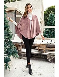 Ekouaer - Poncho de franela sintética para mujer, manta ligera cálida, chal de televisión, abrigo de invierno