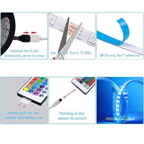 LED Strip Lights,KITHELP IP65 RGB 5050 32.8ft LEDs Color Changing,24key Remote Control and Power Supply,with Bluetooth Phone APP Controller, Lighting Led Strips