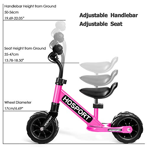 HOSPORT Toddler Balance Bike for Ages 18 Months to 3.5 Years Kids No Pedal Bicycle with Carbon Steel Frame, Adjustable Handlebar and Seat - Safe Riding for First Birthday Gift (Pink)