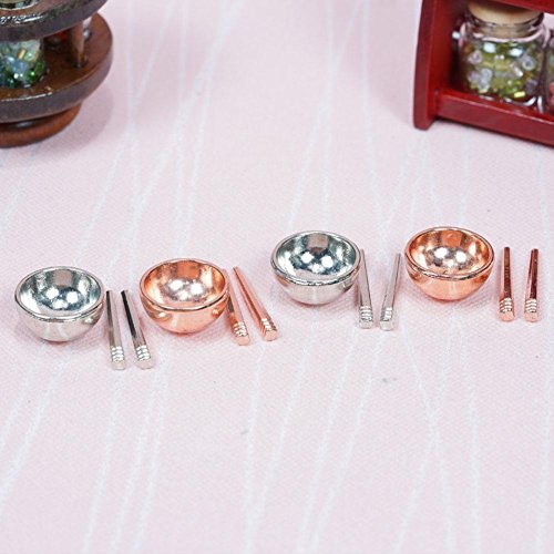 Zeroyoyo 1:12 Miniature Food Play House Mini Bowls and Chopsticks Dollhouse Kitchen Decoration Accessories Coppery