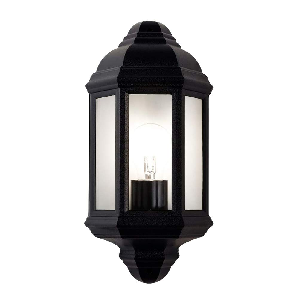 Traditional Outdoor Matt Black Cast Aluminium Flush Wall Lantern Light Fitting by Happy Homewares — image 1