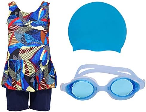 Wetex Premium Girls Swimming Kit with Swimming Costume Swimming Goggles Silicone Swimming Cap (Light Blue)