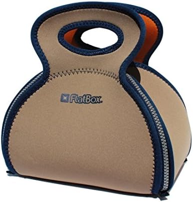 Solvetta FlatBox Bento Lunch Box, Taupe Grey/Royal Blue - Neoprene - Kid Friendly - Machine Washable - Tear Resistant - Zipper Closure - 17 W x 17 H Inches