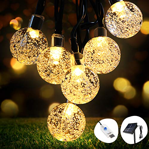 Guirnaldas Luces Exterior Solar, OMERIL Cadena de Luces USB Recargable