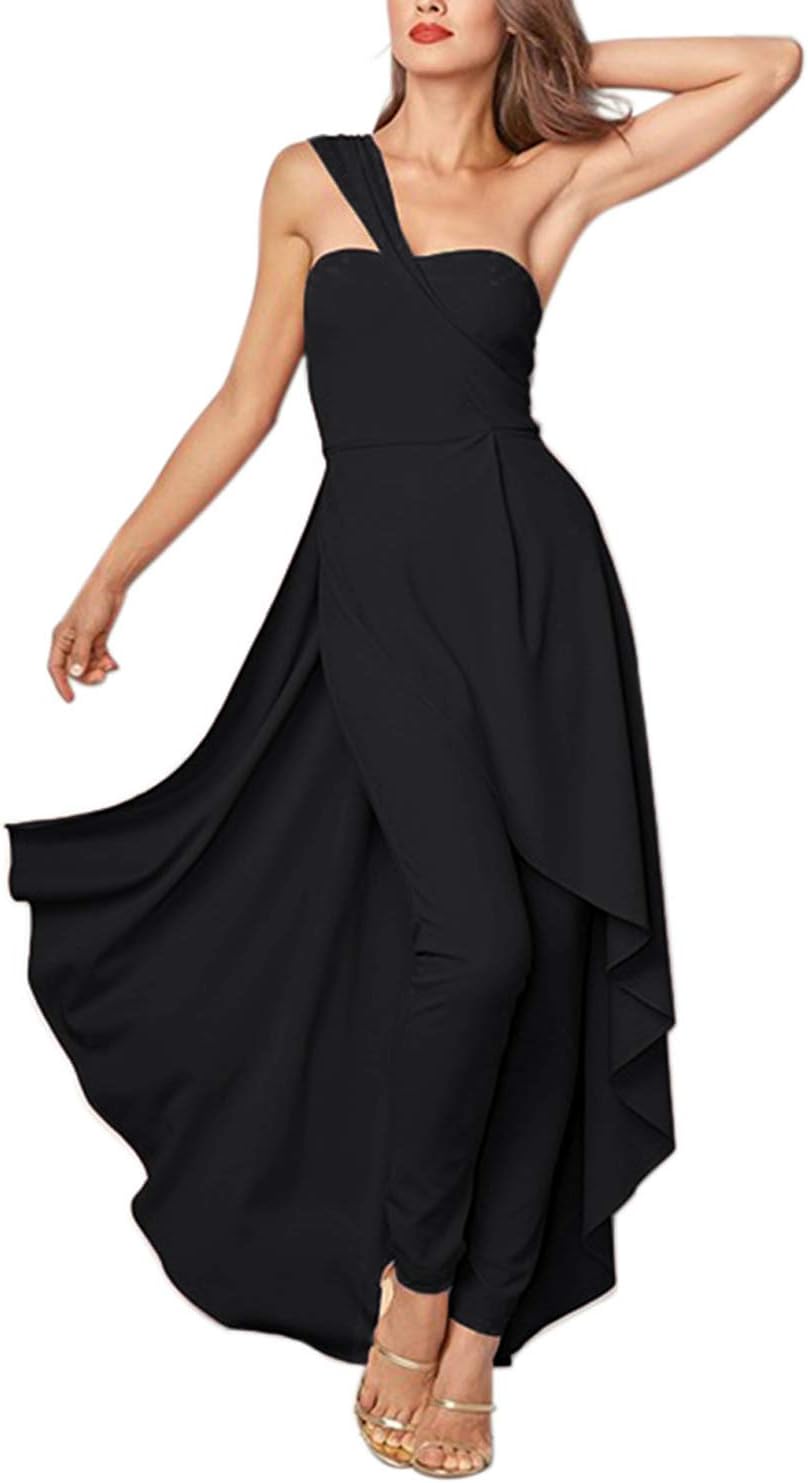 GIKING Women's Off Shoulder High Waisted Long Sleeve Wide Leg Rompers and Jumpsuits