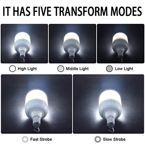 Camping Light LETOUR Dimmable LED Light Bulb 5 Lighting Modes USB Rechargeable Hanging Lights 4800 Lumen Portable Lantern Outdoor Light Bulb for Camping/Patio/Garden/BBQ