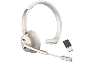 Vonztek Wireless Headset, Bluetooth Headphones with Microphone Noise Canceling & USB Dongle, Trucker Bluetooth Headset with Mic Mute for Cell Phone Computer Work Office Meetings Teams Skype Call