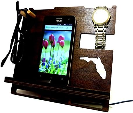 Dock station from dark wood, cool mens gift, Personalised dock station, tablet holder, ipad stand, charging station, Florida dock stand