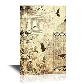 Flying Birds Wih Bird Cages on Vintage Background