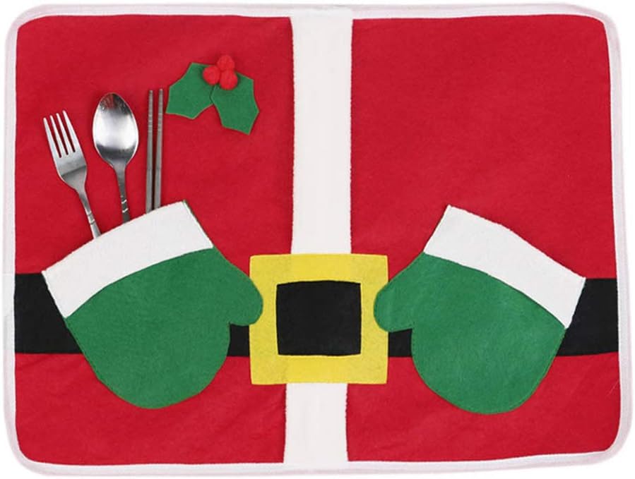 bdrsjdsb Christmas Santa Shape Non-slip Placemat Mat Cutlery Holder Xmas Party Dinner Decor
