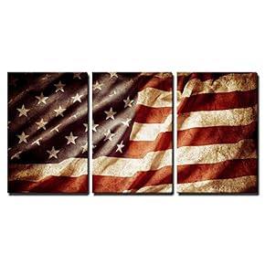 Closeup Grunge American Flag Wall Decor x3 Panels