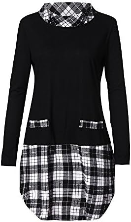 TUDUZ Women Autumn Winter Long Sleeve Plaid Patchwork Pullover Tops Plus Size Long Sweatshirts Blouse T-Shirts