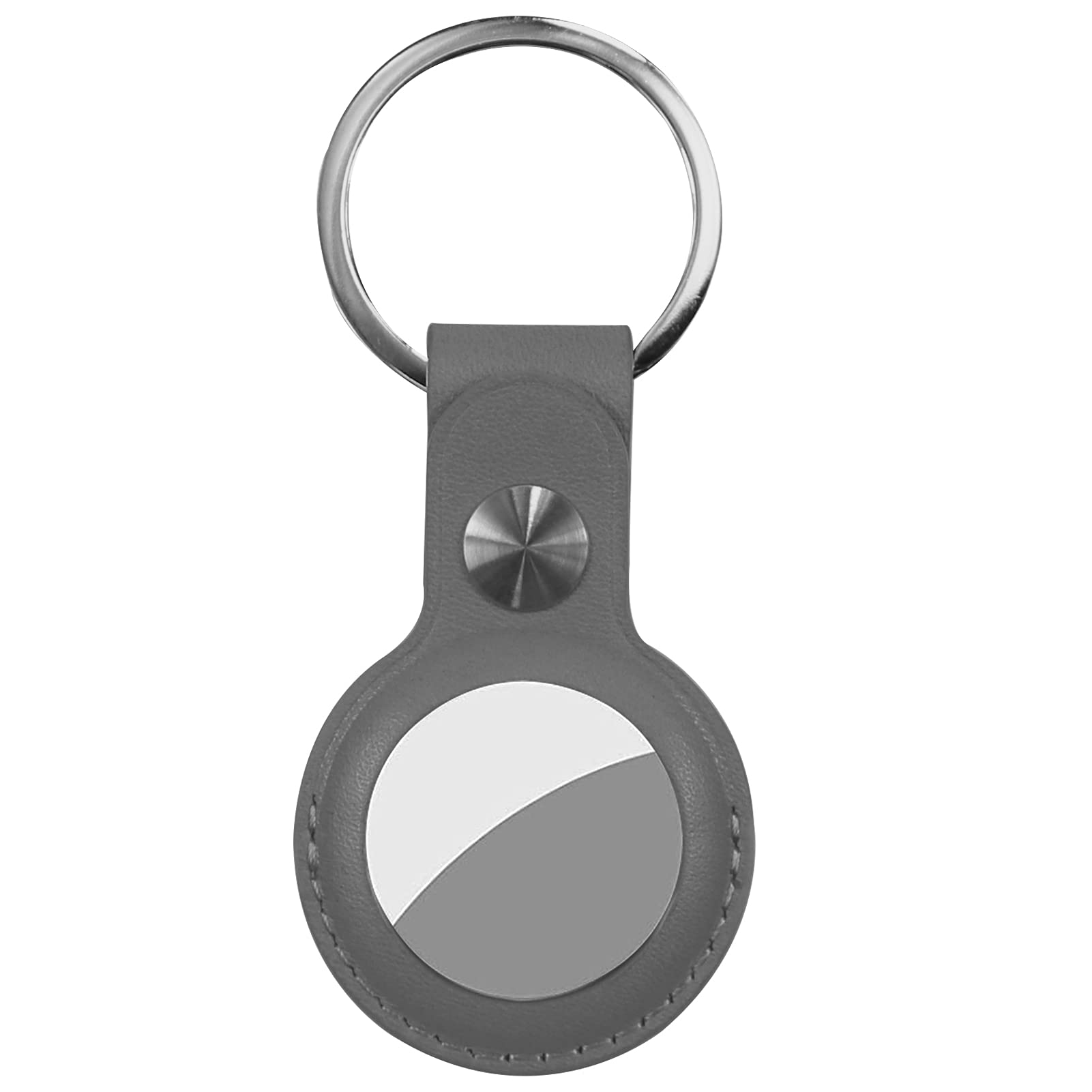 Case for AirTag Genuine Leather, Protective Cover with Keychain Ring, Anti-Scratch - Gray1