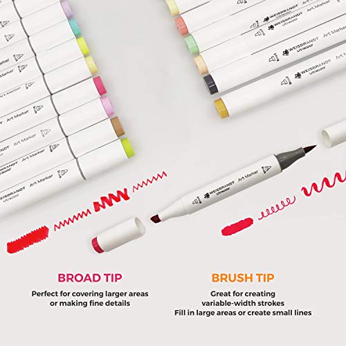WEISBRANDT Alcohol Brush Markers, Dual Tip (Brush & Chisel) Sketch