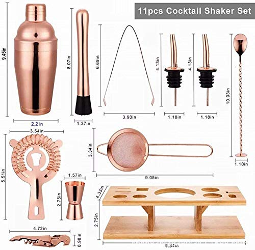 KK Timo Cocktail-Shaker-Set, Cocktail-Set, Barkeeper-11-teiliges Barset mit stilvollen Bambusständer – Bild 7