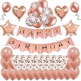 Rose Gold Birthday Decorations,MMTX Happy Birthday Banner Bunting for Girls and Women with 32 Latex Balloons 12 Confetti Balloons Foil Balloons Party Supplies