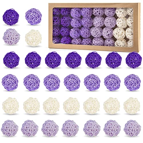 DomeStar 32PCS Purple Rattan Decorative Balls for Bowl Centerpiece,2 Inch Rattan Balls Wicker